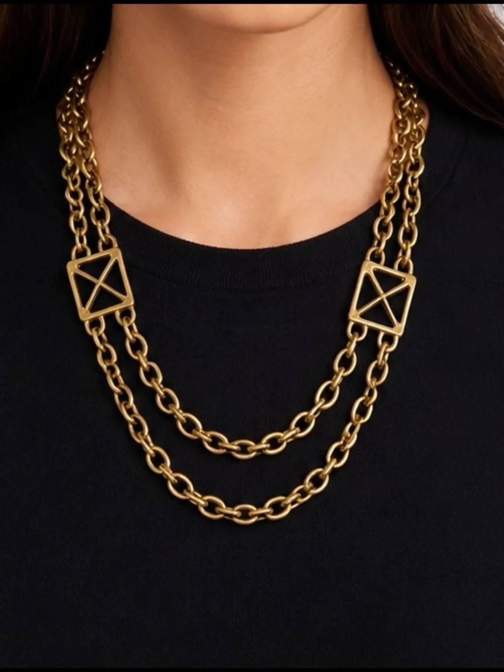 Gold Link Chain Waist Belt with Geometric Accents